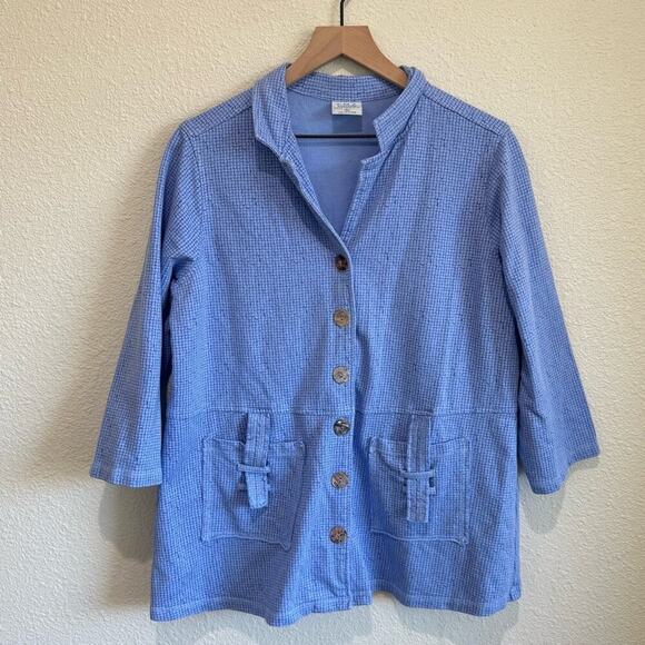 VTG C.M.C Womens Large Button Down Shacket Blouse Lagenlook Artsy Cotton Striped - Picture 1 of 8